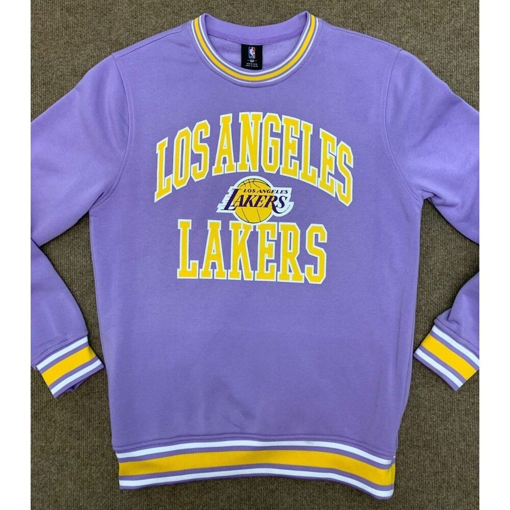 Los Angeles Lakers Sweatshirt Mens M Tipped Spell-Out Crew Neck NBA Pullover